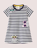 Cats Appliqué Striped Dress