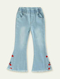 Cherry Embroidered Denim Bell-Bottom Pants - Bebehanna