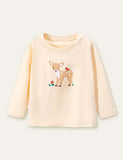 Deer and Bird Printed Long-Sleeved T-shirt - Bebehanna