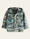 Dinosaur Camouflage Button Design Hooded Jacket - Bebehanna