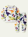 Dinosaur Printed Sweat Casual Pants Two-Piece Set - Bebehanna