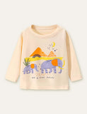 Elephant and Baby Elephant Printed Long-Sleeved T-shirt