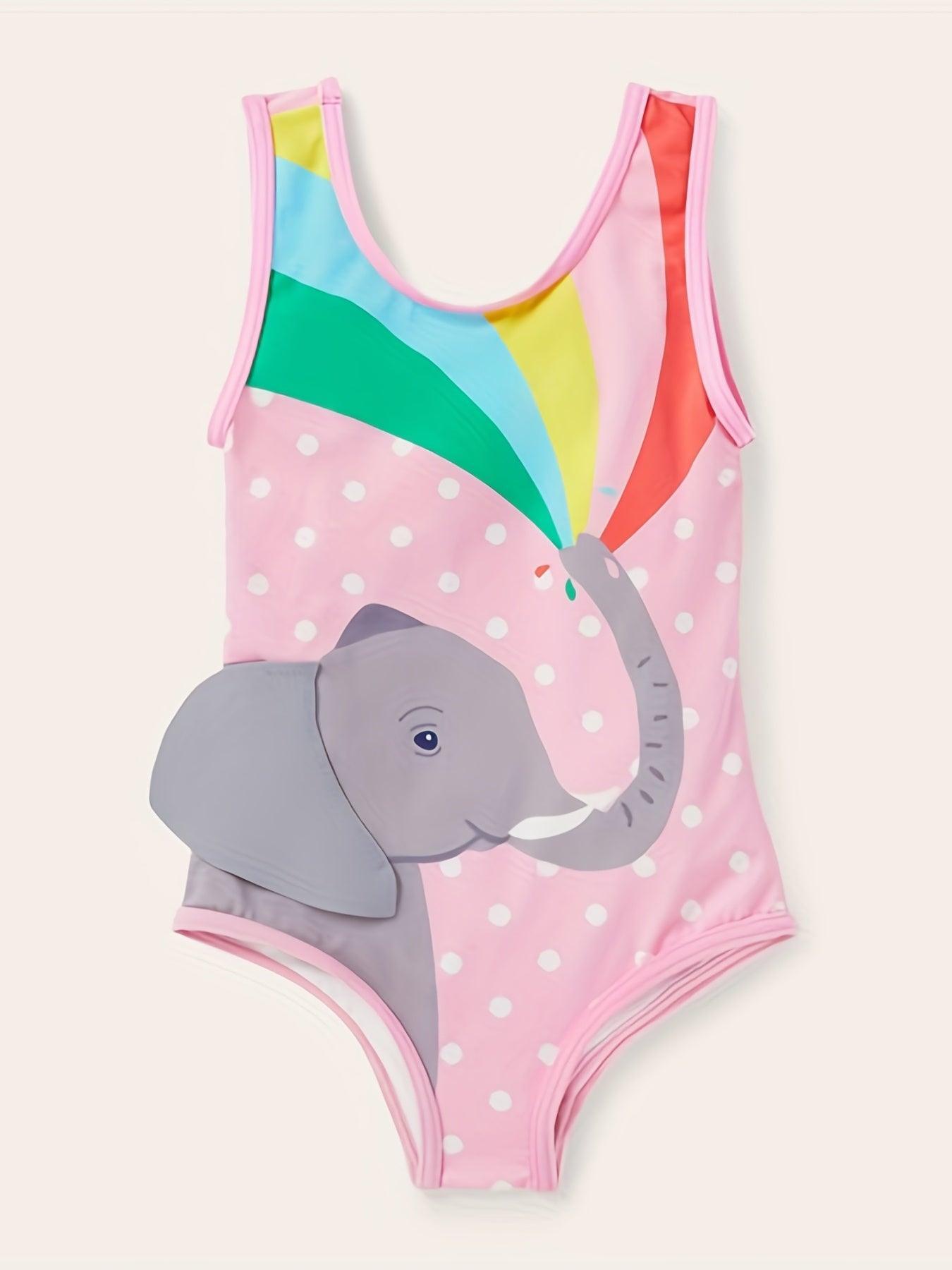 Elephant Rainbow Printed One Piece Swimwear Pink 6 7Y