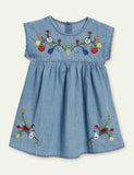 Embroidered Denim Princess Dress - Bebehanna