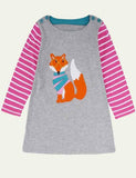 Embroidered Fun Animals Long Sleeve Dress - Bebehanna