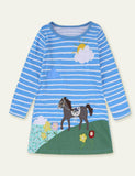 Embroidered Fun Animals Long Sleeve Dress - Bebehanna