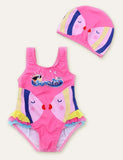 Fish Cute Printed Swimsuit + Swimming Cap