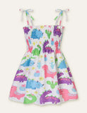 Floral Butterfly Full Printed High Waist Spaghetti Strap Dress - Bebehanna