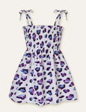 Floral Butterfly Full Printed High Waist Spaghetti Strap Dress - Bebehanna