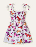 Floral Butterfly Full Printed High Waist Spaghetti Strap Dress - Bebehanna