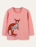 Floral Kangaroo Printed Long-Sleeved T-shirt - Bebehanna