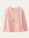 Floral Rabbit Appliqué Embroidered Long Sleeve T-shirt