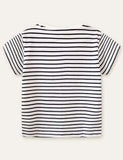 Flower Appliqué Striped T-shirt - Bebehanna