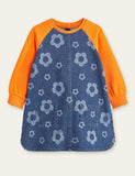 Flower Printed Denim Dress - Bebehanna