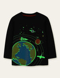 Glowing Space Astronaut Printed Long Sleeve T-shirt - Bebehanna