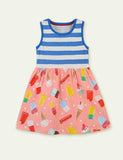 Ice-cream Print Striped Sleeveless Dress