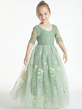 Light up Girl Floral Embroidered Lace A-Line Party Dress - Bebehanna