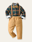 Plaid Shirt Overalls Gentleman Party Set