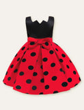 Polka Dot Bow Sleeveless Party Dress - Bebehanna