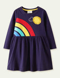 Rainbow Appliqué Long Sleeve Dress - Bebehanna