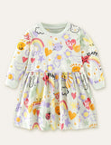 Rainbow Cartoon Full Printed Long Sleeve Dress - Bebehanna