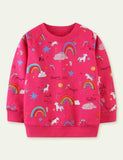 Rainbow Clouds Pony Print Terry Long-Sleeved Sweater - Bebehanna