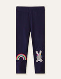 Rainbow Embroidered Rabbit Appliqué Leggings