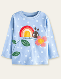 Rainbow Ladybug Appliqué Long Sleeve T-shirt - Bebehanna