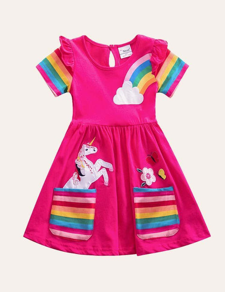 Jersey Unicorn Applique Dress - Unicorns