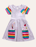 Rainbow Unicorn Appliqué Dress - Bebehanna