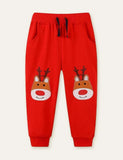 Red Nose Elk Appliqué Embroidered Sweatpants - Bebehanna