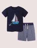 Sailing Embroidery Striped T-shirt Set - Bebehanna