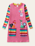 Scientist Embroidered Rainbow Appliqué Long Sleeve Dress