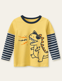 Singing Dinosaur Printed Fake Two-Piece Long-Sleeved T-shirt - Bebehanna