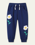 Small Flower Appliqué Sports Pants - Bebehanna
