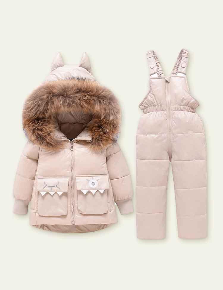 Solid Color Glossy down Jacket Suit - Bebehanna