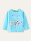 T-shirt met drie flamingo's en lange mouwen