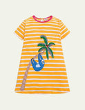 Turtle Appliqué Short-Sleeved Striped Dress - Bebehanna