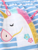 Unicorn Appliqué Embroidered Striped Dress - Bebehanna