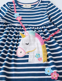 Unicorn Embroidered Long Sleeve Dress - Bebehanna
