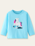 Unicorn Sequins Embroidered Long Sleeve T-shirt - Bebehanna